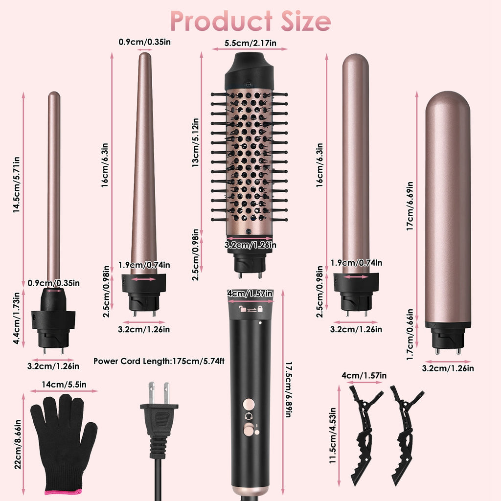 5-in-1 Professional Curling Wand Set – 4 Interchangeable Ceramic Barrels, LCD Display & Auto Shut-Off