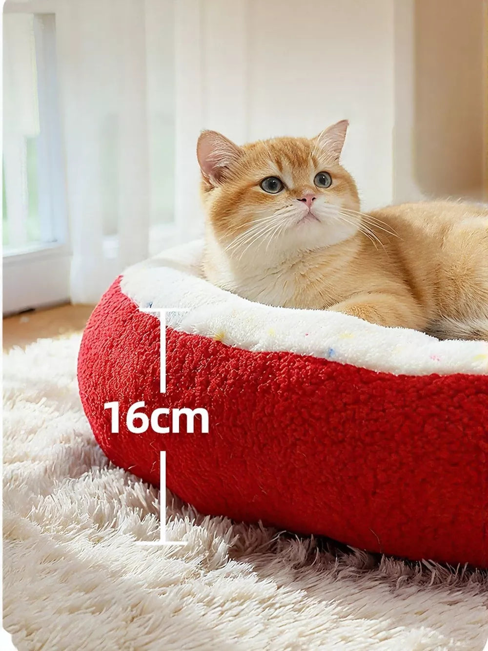 Apple Shape Pet Nest – Plush Cat & Small Dog Bed with Cozy Wraparound Arms