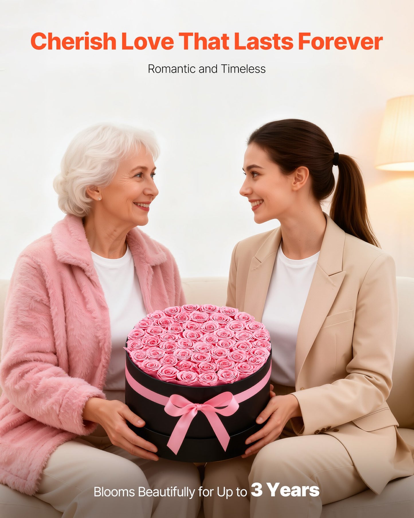 Preserved Roses Gift Box - 50 Real Eternal Roses, Long-Lasting Romantic Bouquet for Anniversary, Birthday & Valentine's Day