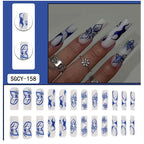 Blue Butterfly Press-On Nails | 24-Piece Long Square Fake Nail Set