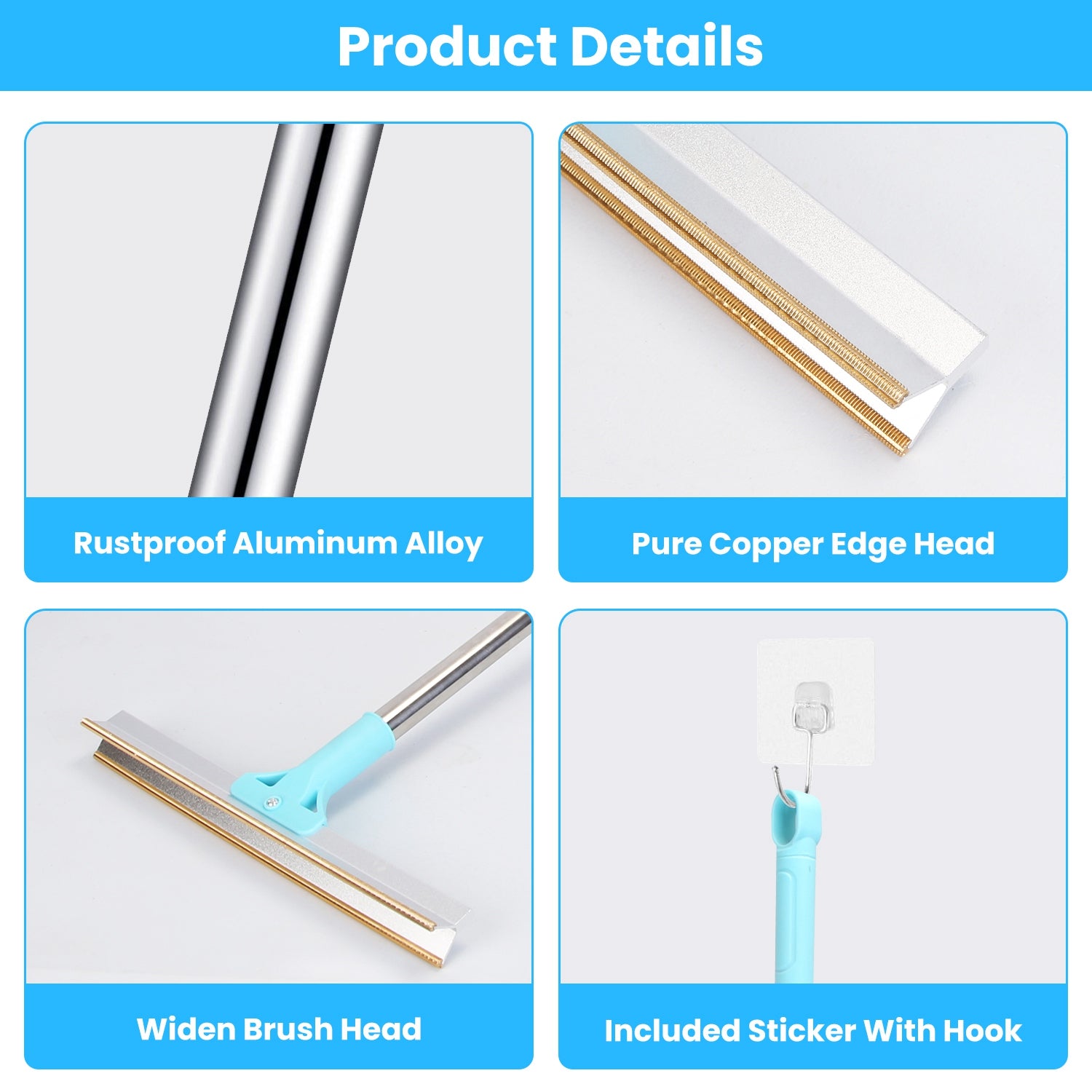 Extendable Pet Hair Remover Rake - 54" Telescopic Copper Blade for Furniture, Carpet & Upholstery