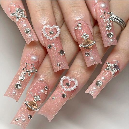 Galaxy Diamond Star Press-On Nails | 24-Piece Salon Quality Set