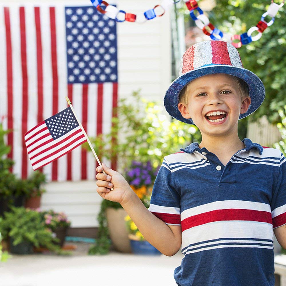 Mini American Flags on Stick - 65 Pack Hand Held USA Flags for July 4th, Memorial Day & Veterans Day