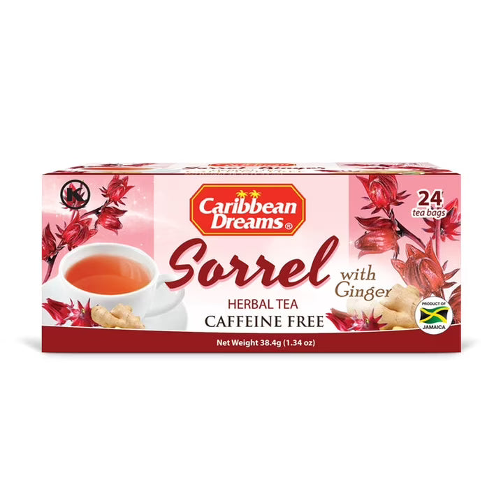 Caribbean Dreams Jamaican Sorrel & Ginger Tea, 24 Tea Bags – Pack of 3 | Authentic Caribbean Herbal Tea