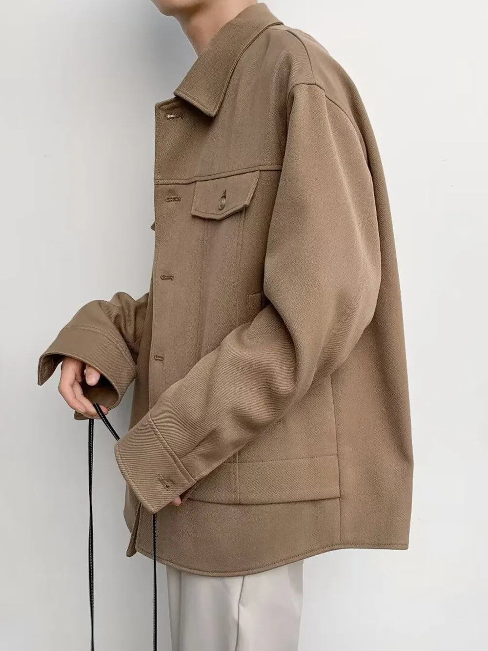 Men's Oversized Button-Down Jacket – 100% Polyester, Relaxed Fit & Multi-Pocket