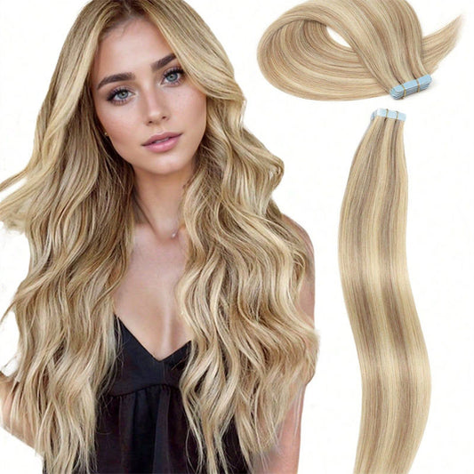 Platinum Blonde Tape-In Hair Extensions - 20 Pieces, 50g Remy Human Hair