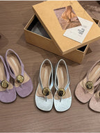Women's Toe Post Wedge Sandals – Mid Heel PU Leather