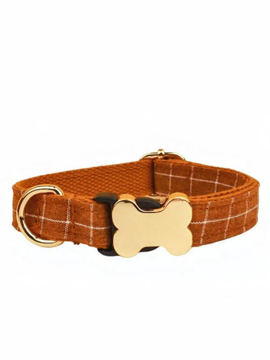 Plaid Bone Buckle Dog Collar – Adjustable & Stylish Pet Collar XS–XL