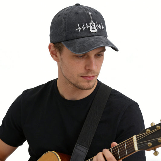 Guitar Embroidered Baseball Cap - Adjustable Cotton Hat for Music Lovers - Unisex Sun Protection Cap