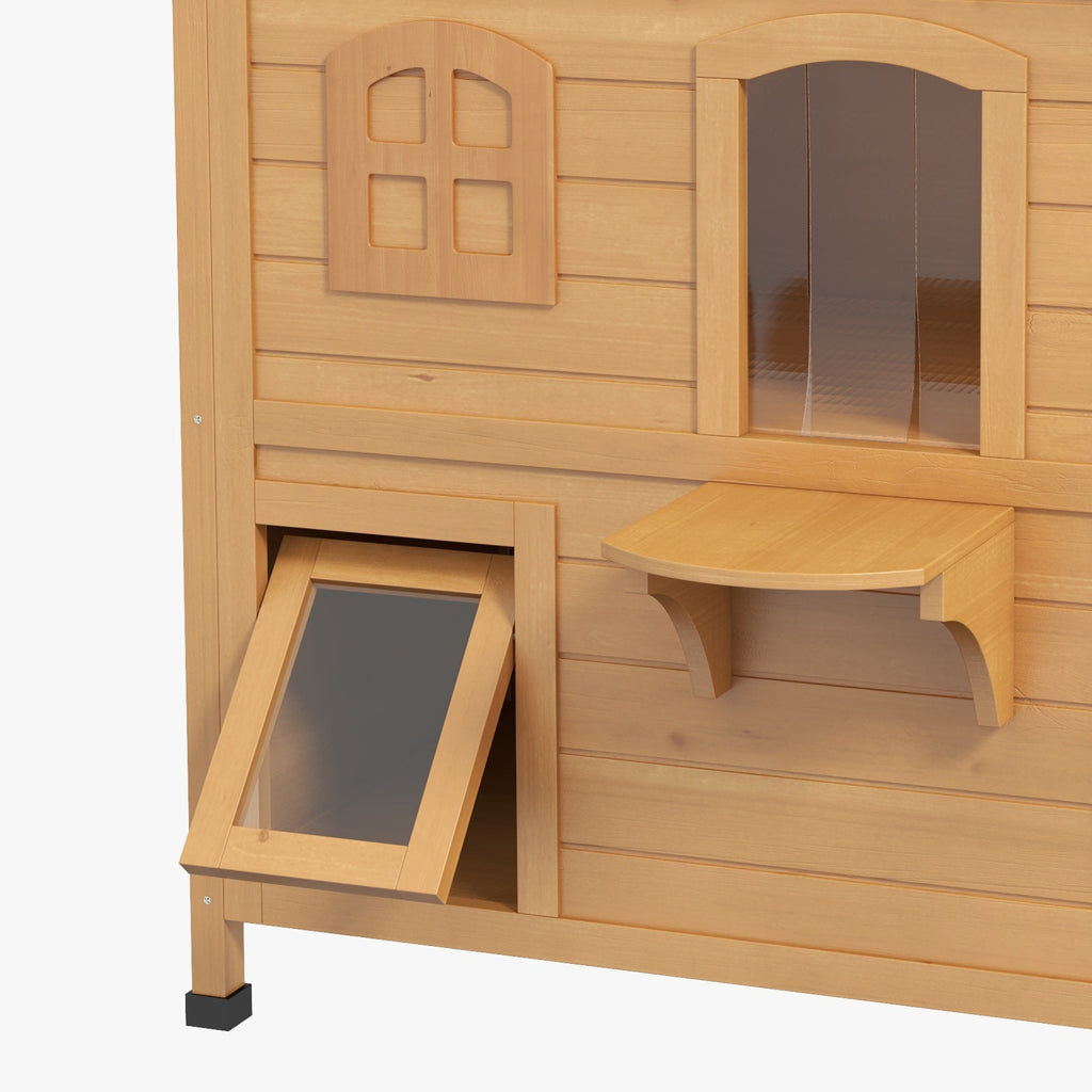 Outdoor Cat House - 2-Story Weatherproof Wooden Shelter with Escape Door & Asphalt Roof