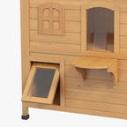 Outdoor Cat House - 2-Story Weatherproof Wooden Shelter with Escape Door & Asphalt Roof