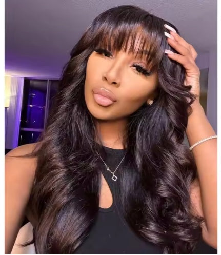 Glueless Body Wave Lace Front Wig with Bangs - 13x5 HD Lace Human Hair Wig