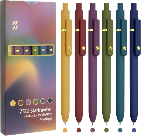 6-Pack Vintage Gold Gel Pens – 0.5mm Fine Point Colored Ink for Journaling & Note-Taking