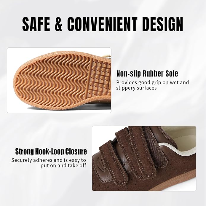 Women's Faux Suede Hook & Loop Fashion Sneakers | Non-Slip Casual Walking Shoes