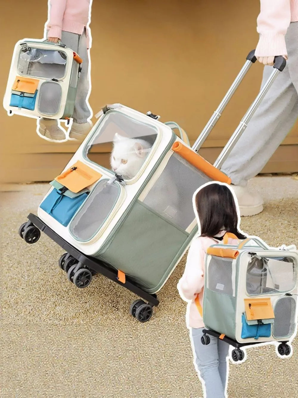 Rolling Pet Carrier with Telescopic Handle – Lightweight Travel Bag for Cats & Small Dogs