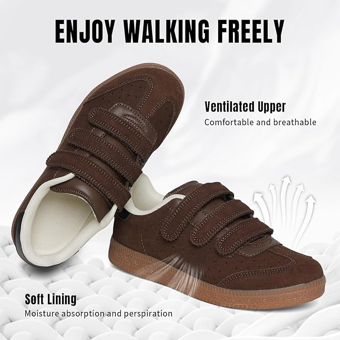 Women's Faux Suede Hook & Loop Fashion Sneakers | Non-Slip Casual Walking Shoes
