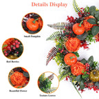 17.7" Fall Wreath for Front Door - Autumn Pumpkin & Berry Harvest Decoration