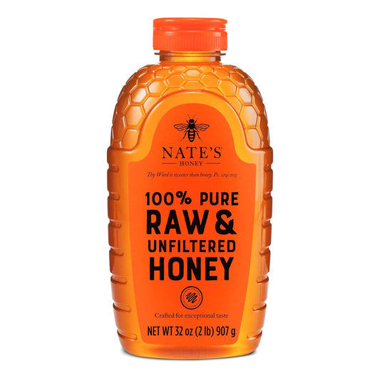 Nate's 100% Pure Raw & Unfiltered Honey – 32 oz Squeeze Bottle