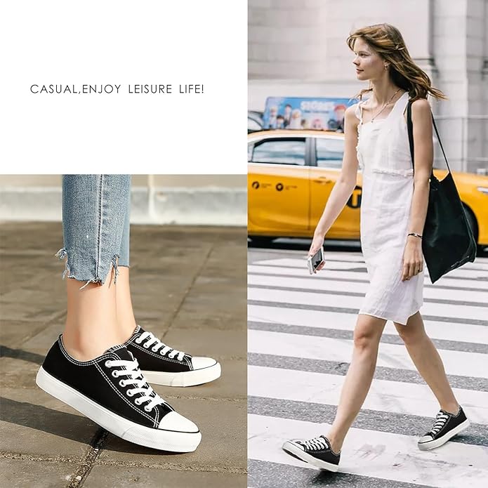 Women's Classic Low-Top Canvas Lace-Up Sneakers | Vulcanized Sole, Washable, US 5–11