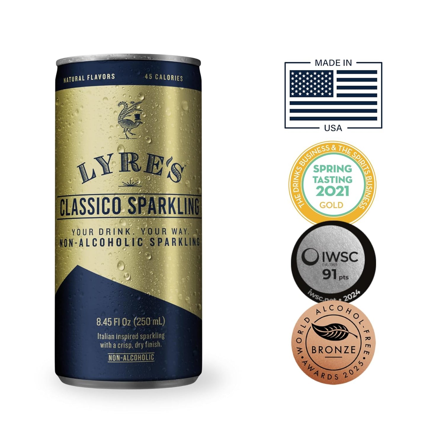 Lyre's Classico Non-Alcoholic Sparkling Wine, Zero Proof Prosecco, 8.45 fl. oz. (4 Pack)
