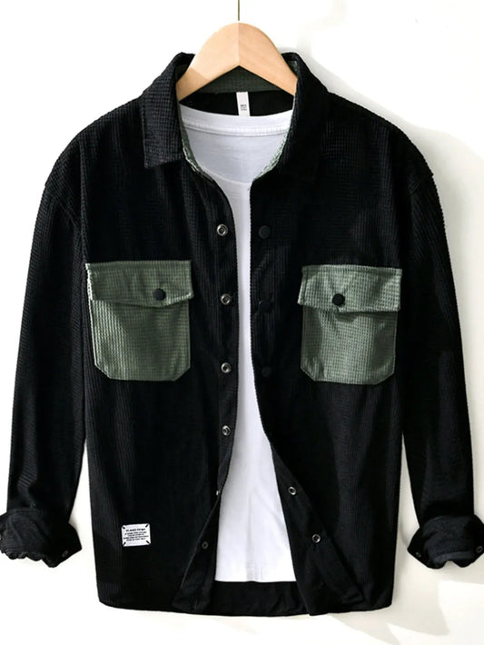 Men's Button-Up Long Sleeve Shirt – Structured 100% Polyester Casual Top
