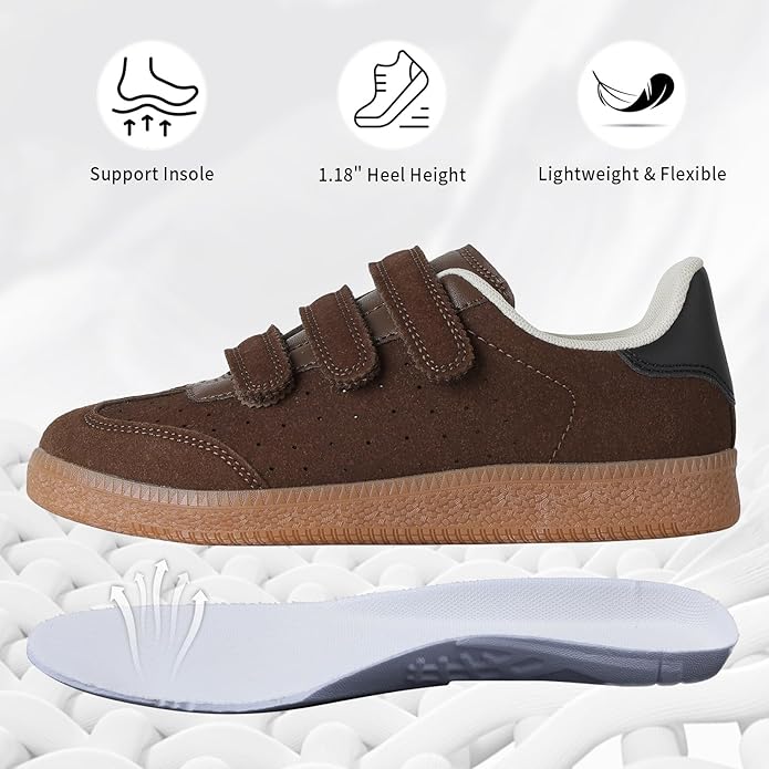 Women's Faux Suede Hook & Loop Fashion Sneakers | Non-Slip Casual Walking Shoes