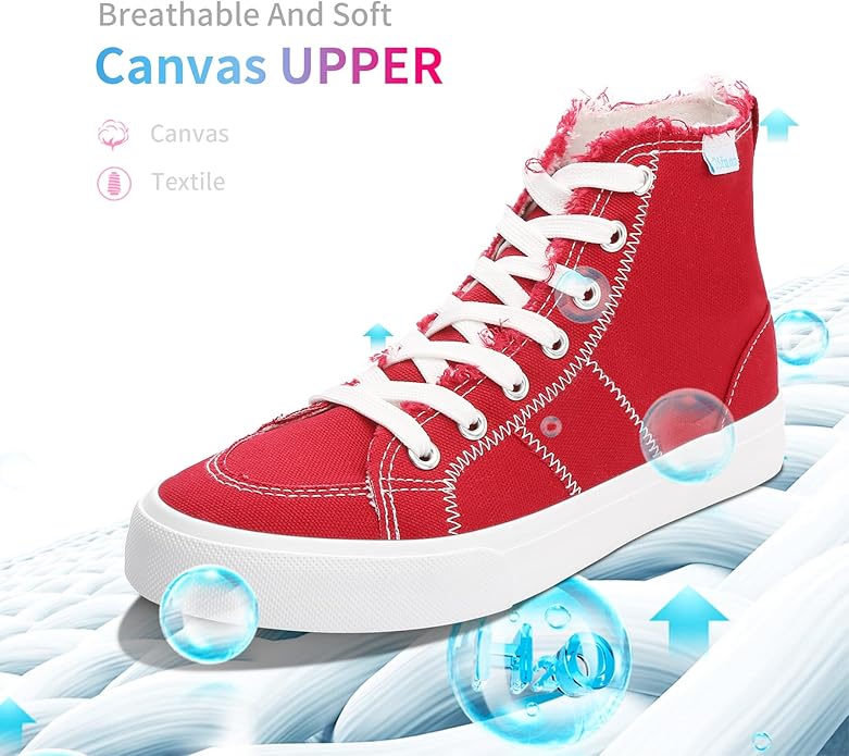 Women's High-Top Lace-Up Canvas Sneakers | Vulcanized Mid-Calf Casual Shoes