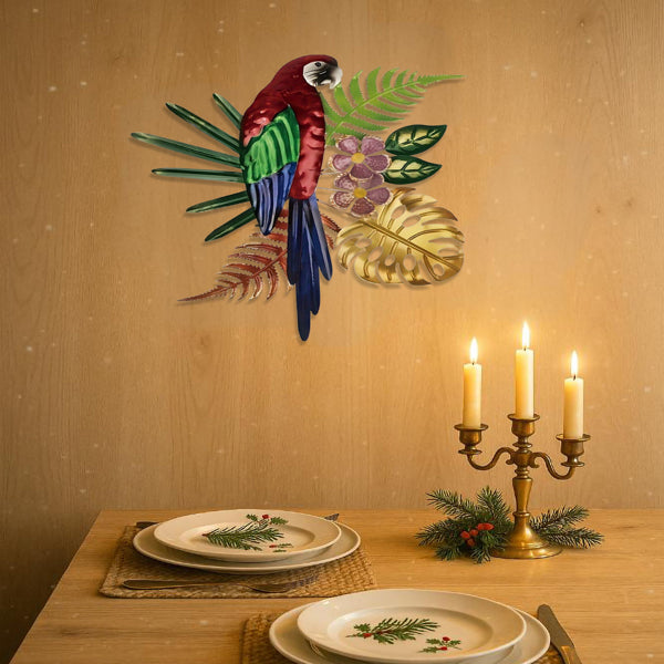 Vintage Parrot Wall Art | Colorful Tropical Bird Metal Decor for Home & Kitchen | Gift for Bird Lovers