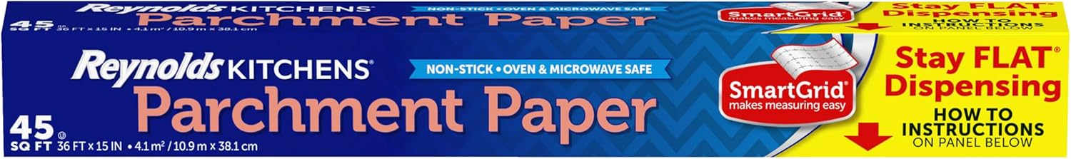 Kitchens Stay Flat Parchment Paper Roll, Non Curling Baking Parchment Paper for Baking and Cooking, Oven Safe up to 425 Degrees, 36 Feet X 15 Inches, 45 Total Sq. Ft.