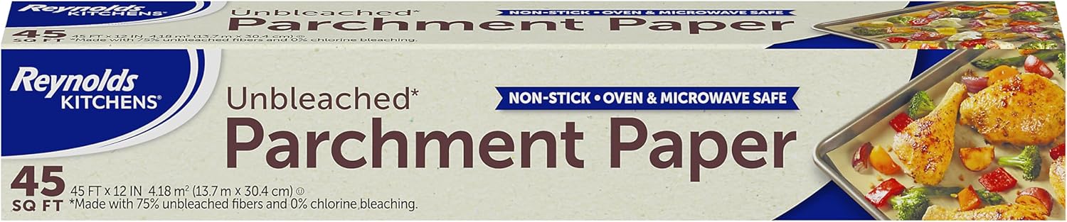 Kitchens Stay Flat Parchment Paper Roll, Non Curling Baking Parchment Paper for Baking and Cooking, Oven Safe up to 425 Degrees, 36 Feet X 15 Inches, 45 Total Sq. Ft.