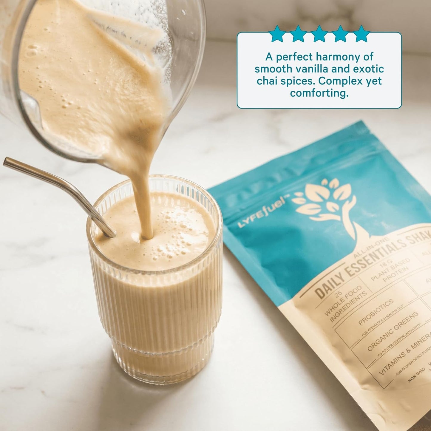 LyfeFuel Essentials Vanilla Nutrition Shake | 18g Vegan Protein, 50+ Superfoods, 24 Servings