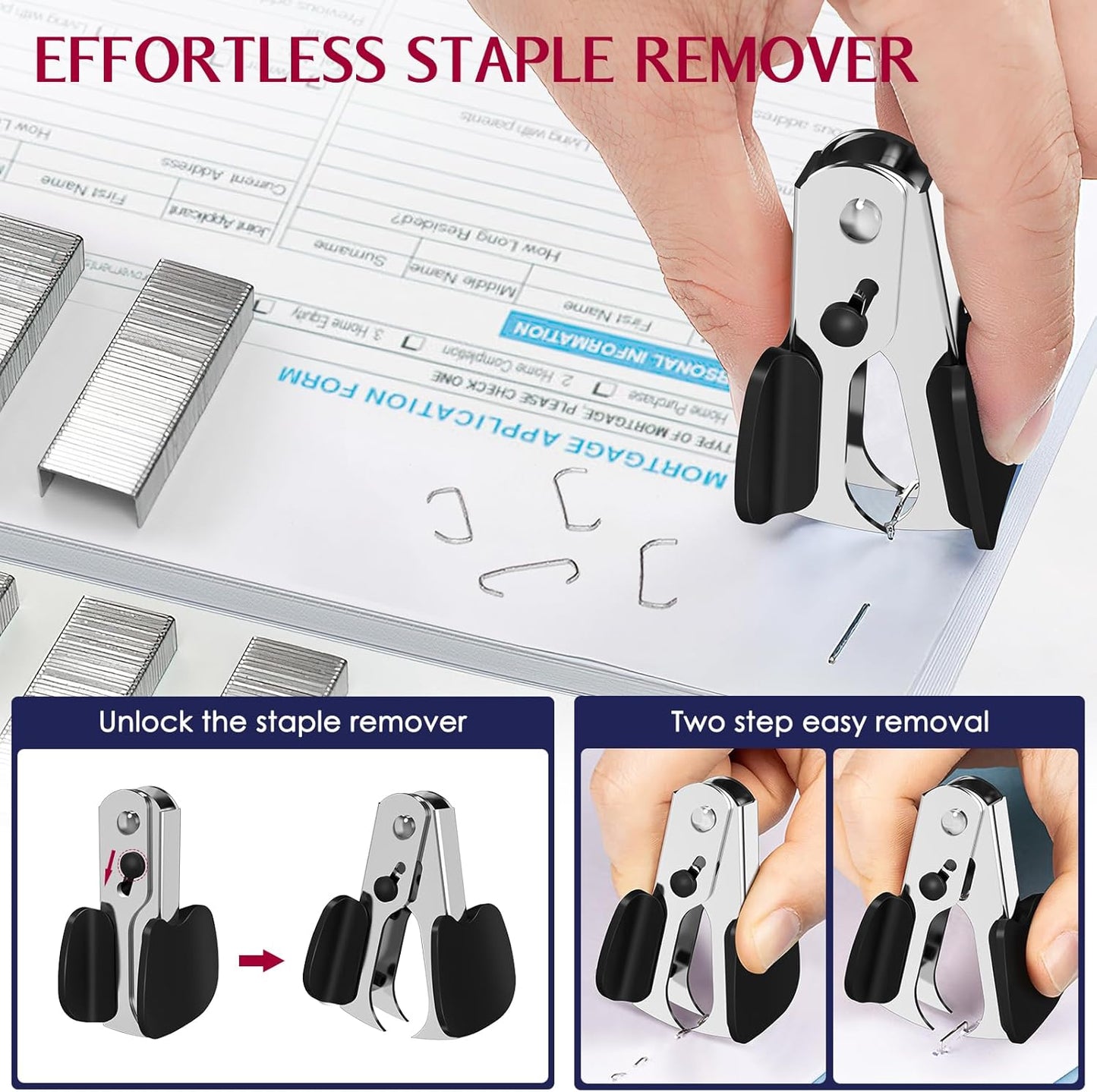 Heavy Duty Metal Stapler Set – 50-Sheet Capacity, 1,750 Staples & Staple Remover Included