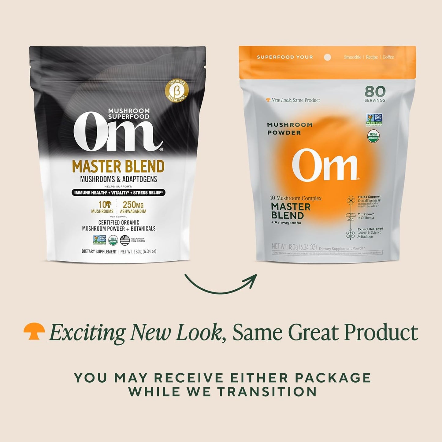 OM Mushrooms Master Blend Mushroom Powder, Organic, 6.34 oz (80 Servings)