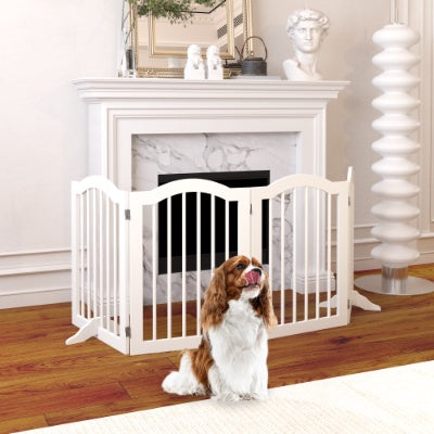 Freestanding Pet Gate for Dogs | 4-Panel Wooden Safety Fence | 27.6" Tall x 80" Wide