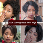 100% Human Hair Pixie Cut Wig – Short Curly Lace Front | Natural Hairline