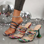 Women's Open Toe High Heel Sandals – Strappy PU Leather