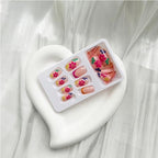 Press On Nails Short Square – French Flower Design, 24-Piece Set with Glue