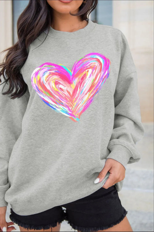 Cozy Heart Drop-Shoulder Sweatshirt – Valentine's Gift for Her