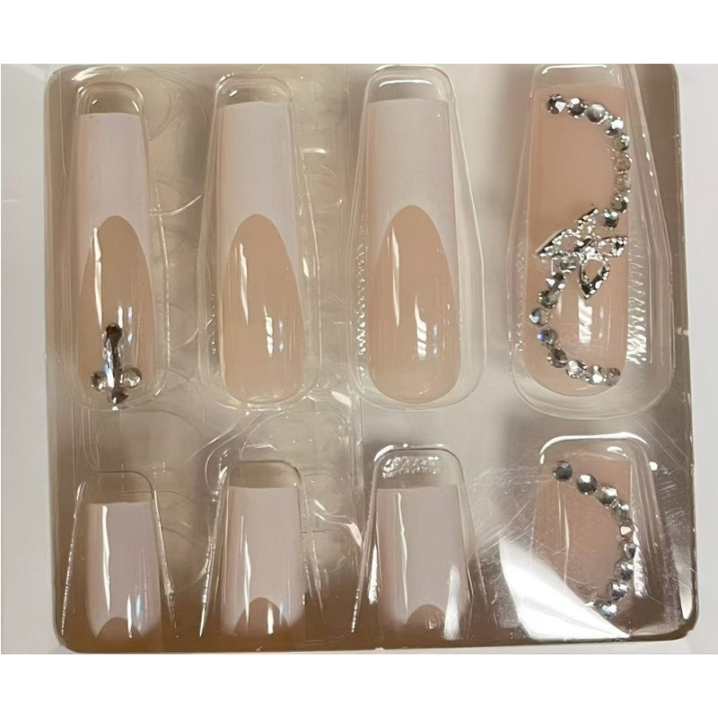 White Butterfly Press On Nails with Diamonds | 24 Piece Set + Glue