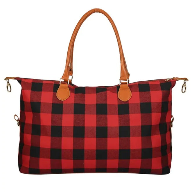 Plaid Travel Duffle Bag for Women - Lightweight Weekend Overnight Luggage