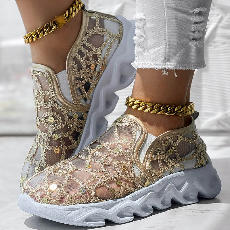 Women's Sparkle Mesh Breathable Sneakers | Lightweight Glitter Athletic Shoes – 3 Colors