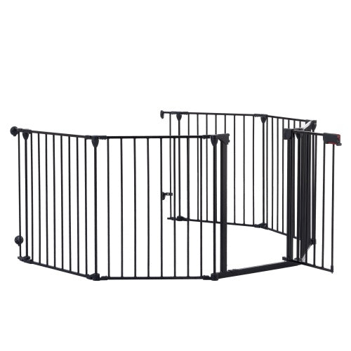 150" Adjustable Safety Gate – 6-Panel Metal Baby & Pet Fence with Walk-Through Door