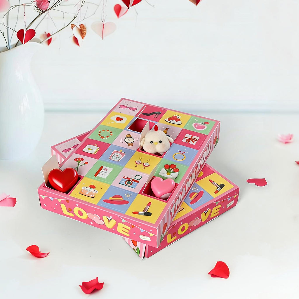 Valentine's Day Countdown Calendar - 24 Day Pink Gift Box Set for Romance & Weddings