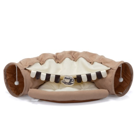 Collapsible Cat Tunnel Bed with Cushion & Hanging Toys – Washable, 41" Indoor Play Tunnel
