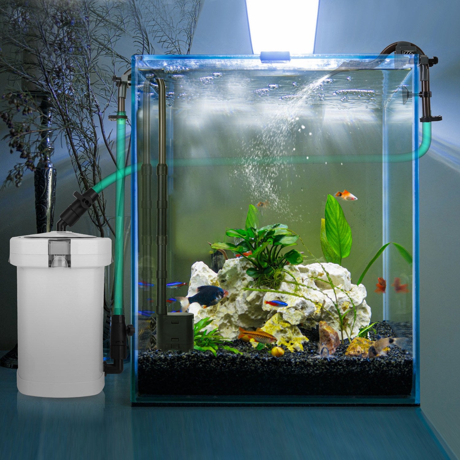 600 GPH Aquarium Canister Filter | Silent 3-Stage External Filter for 40 Gallon Fish Tanks