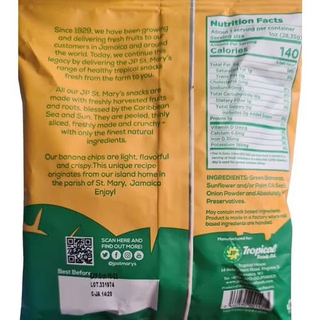 St. Mary's Jamaican Banana Chips – 15-Pack (30g Each) | Authentic Caribbean Snack