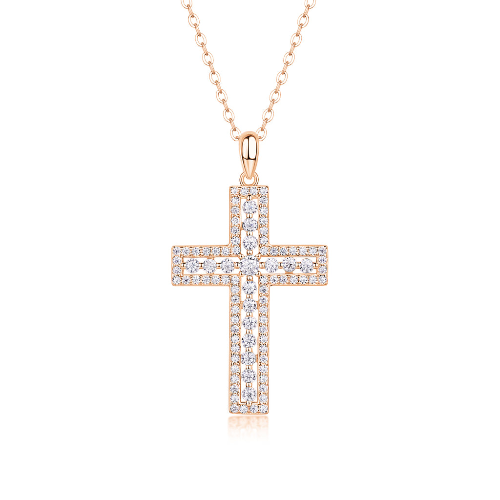 Moissanite Cross Pendant Necklace | S925 Sterling Silver Platinum Plated