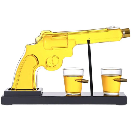 Whiskey Decanter Set - Gun Shaped 10oz Decanter with 2 Bullet Glasses for Men