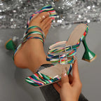 Women's Open Toe High Heel Sandals – Strappy PU Leather