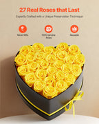 Preserved Roses Heart Box - 27 Real Eternal Roses Gift for Her, Anniversary, Valentine's Day & Birthday